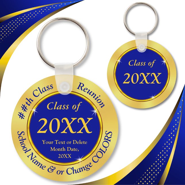 Blue and Gold, Class Reunion Party Favours, Reunio Keychain (10 year, 15 year, 20 year, 25 year, 30 year, 35 year, 40 year, 45 year, 50 year Class Reunion Gifts.)