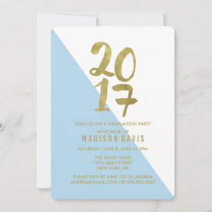Blue and Gold Colour Block   Graduation Party Invitation