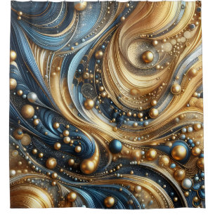 Blue and gold combination on abstract waves art