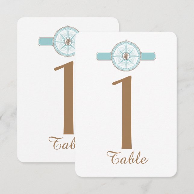 Blue and Gold Compass Rose Wedding Table Number (Front/Back)