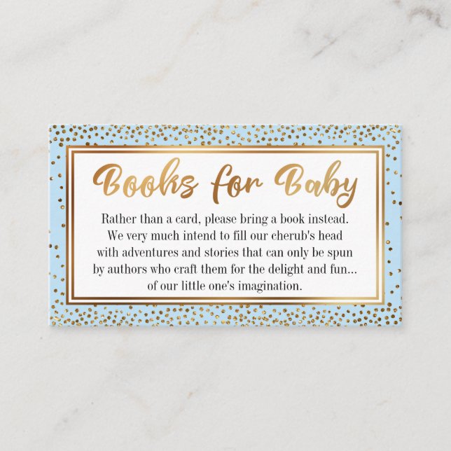 Blue and Gold Confetti Book Request Insert Cards (Front)