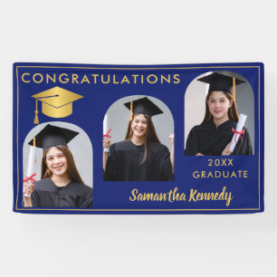 Blue And Gold Congratulations 3 Photo Graduation Banner