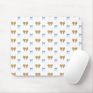 Blue and Gold Coquette Bow Mouse Pad