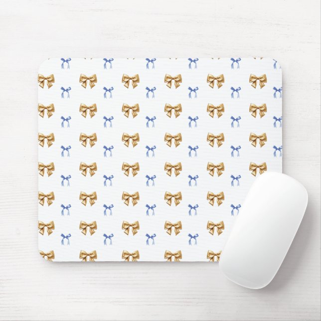 Blue and Gold Coquette Bow Mouse Pad (With Mouse)