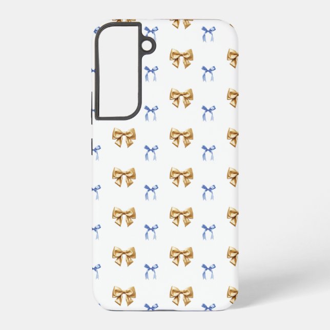 Blue and Gold Coquette Bow Samsung Galaxy S22+ Case (Back)
