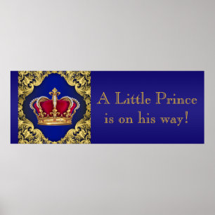 Blue and Gold Crown Prince Baby Shower Banner Poster