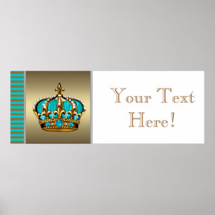 Blue and Gold Crown Prince Baby Shower Banner Poster