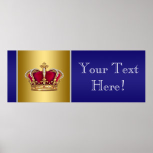 Blue and Gold Crown Prince Baby Shower Banner Poster