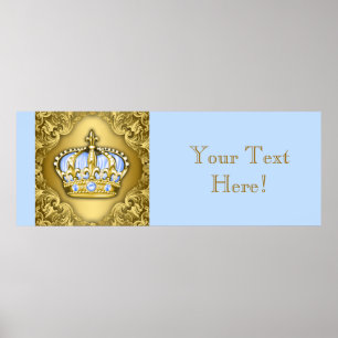 Blue and Gold Crown Prince Baby Shower Banner Poster