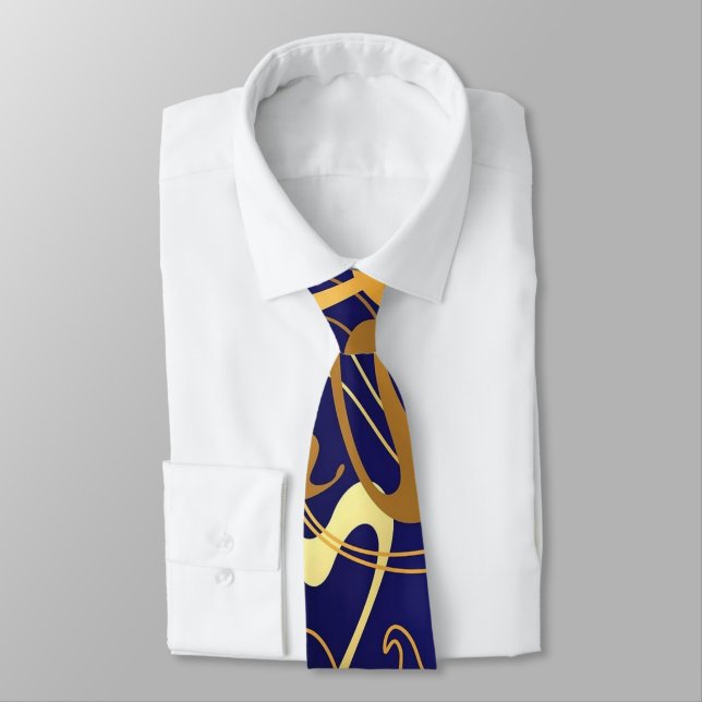 Blue and Gold Curves Tie (Tied)