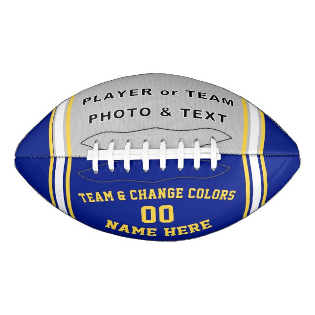 Blue and Gold Custom Printed Football with PICTURE (Front)