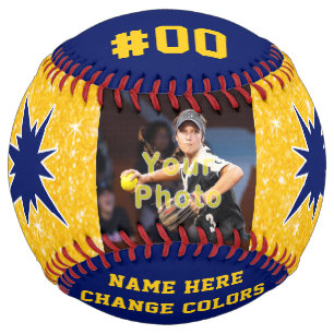Blue and Gold, Custom Softball with Picture on it