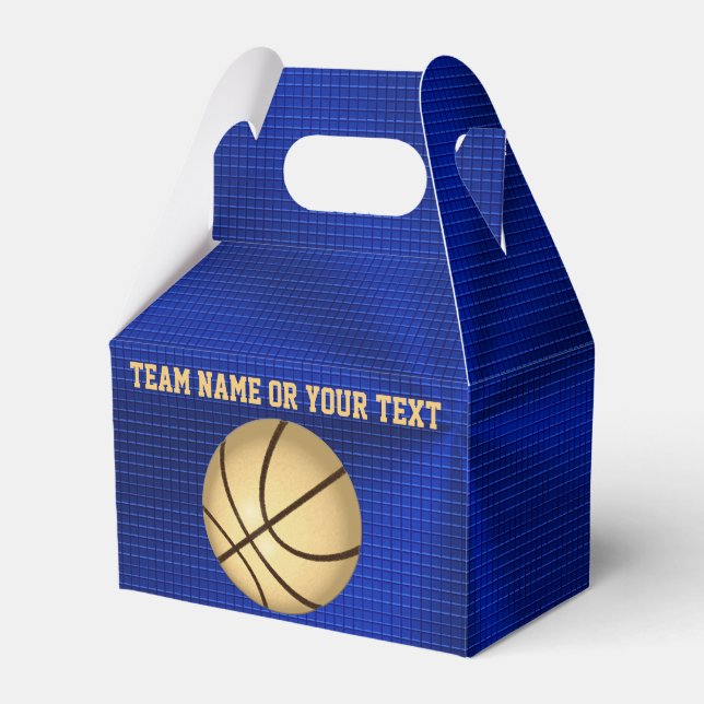Blue and Gold Customizable Basketball Favour Boxes (Front Side)