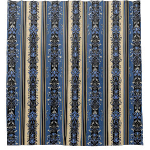 Blue and Gold Damask Stripes