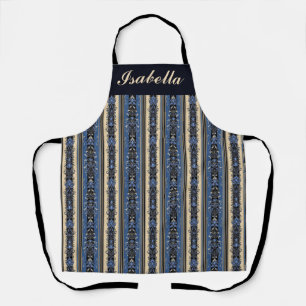 Blue and Gold Damask Stripes Apron