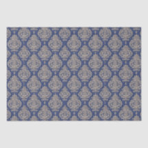 Blue and Gold Damask Tissue Paper 
