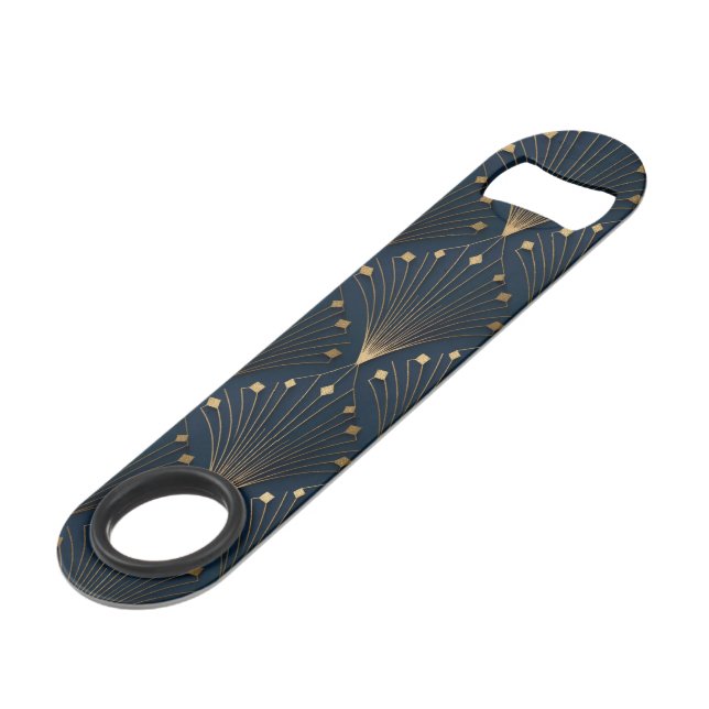 Blue And Gold Deco Pattern Bar Key (Front Angled)