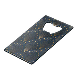 Blue And Gold Deco Pattern Credit Card Bottle Opener