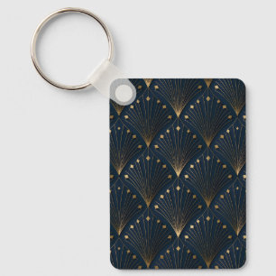 Blue And Gold Deco Pattern Keychain