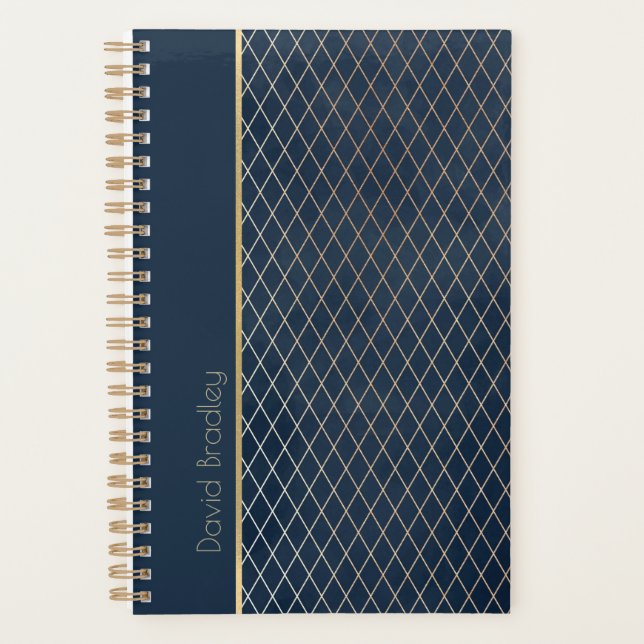 Blue and Gold Diamond Pattern Daily Planner (Front)