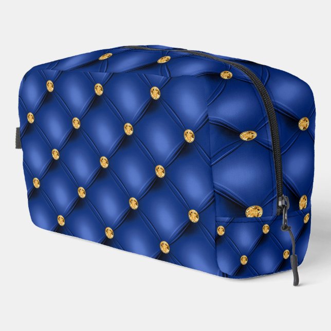 Blue and Gold Diamond Tufted Dopp Kit (Right Corner)