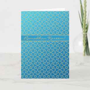Blue and Gold-effect Ramadan Card, Islamic Pattern Card
