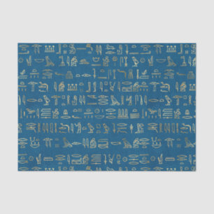 Blue and gold Egyptian hieroglyphs Tissue Paper