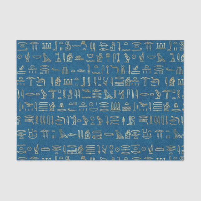 Blue and gold  Egyptian hieroglyphs Tissue Paper (Front)