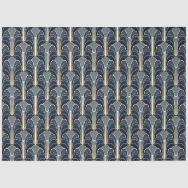 Blue and Gold Elegant Art Deco Fountain Decoupage Tissue Paper (Front)