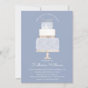 blue and gold elegant cake baby shower invitation