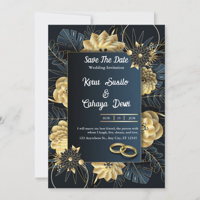 Blue and Gold Elegant save the date Invitation (Front)