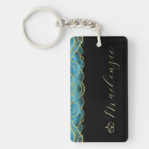 Blue and Gold Elegant Script Personalized Keychain