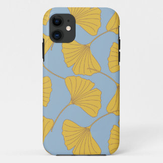 Blue and Gold Fall Ginkgo Ginko Biloba Leaves iPhone 11 Case