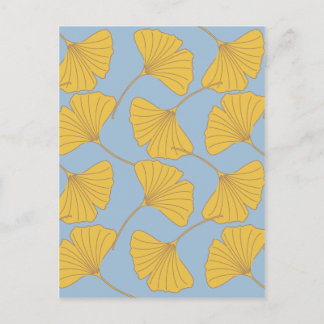 Blue and Gold Fall Ginkgo Ginko Biloba Leaves Postcard