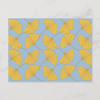 Blue and Gold Fall Ginkgo Ginko Biloba Leaves Postcard