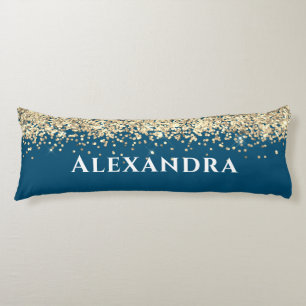 Blue And Gold Faux Glitter Aesthetic Custom Name Body Pillow