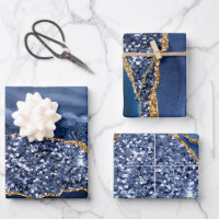 Blue and Gold Faux Glitter Agate