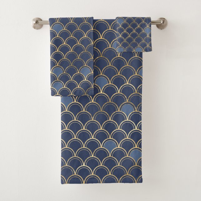 Blue and Gold Fish Scale  Bath Towel Set (Insitu)
