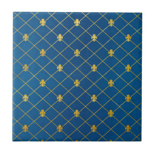 Blue and Gold. Fleur de Lis. Tile