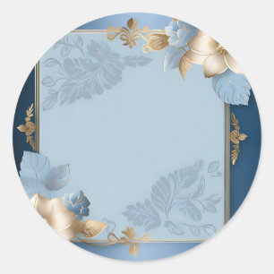 Blue And Gold Floral Metallic Classic Round Sticker