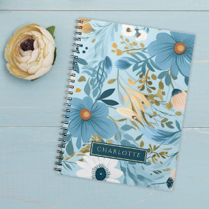 Blue and Gold Floral  Notebook