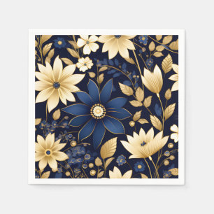 Blue and Gold Floral Pattern Napkin