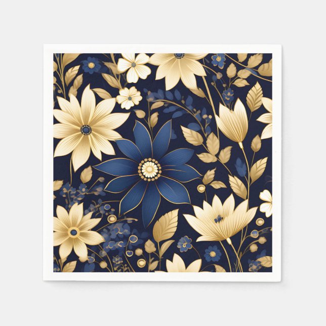 Blue and Gold Floral Pattern Napkin (Front)