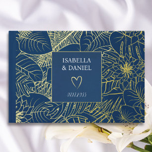 Blue and Gold Floral Photo Wedding Foil Guest Book