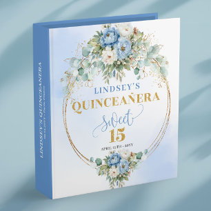 Blue and Gold Floral Quinceañera Ring Binder