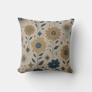 Blue and Gold Floral Throw Pillow