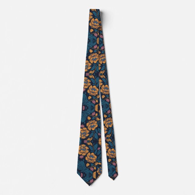 Blue and Gold Floral  Tie (Front)