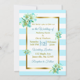 Blue and Gold Floral Wedding Invitations