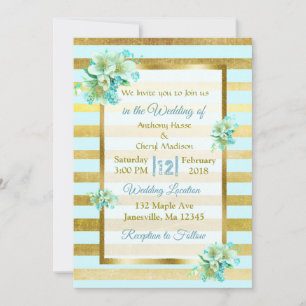 Blue and Gold Floral Wedding Invitations