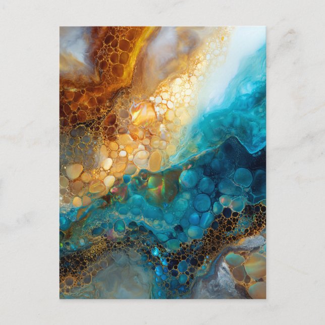 Blue and Gold Fluid Art Abstract Postcard (Front)